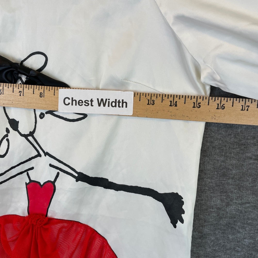 Artistic Silk Blend Graphic Mini Dress White Red Puff Sleeve Square Neck Small - Picture 5 of 7